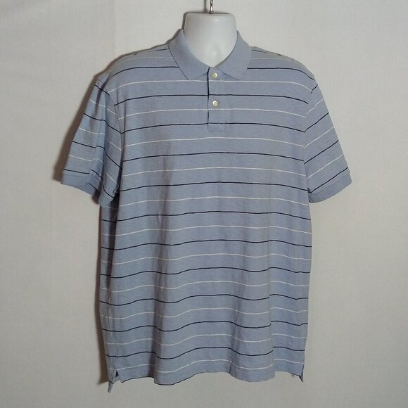 J. Crew Slub Polo Size X Large Shirt Lt Blue White Black Stripes Mens - Picture 1 of 3
